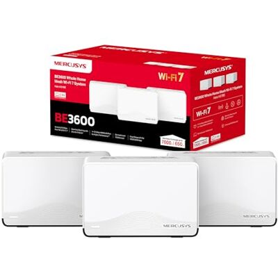 MERCUSYS TP-Link WLAN-Router, 7 Mesh BE3600 Mbps Dual-Band, 1 Port 2,5 G + 2 Gigabit-Ports, deckt bis zu 650 m², verbindet 150 Geräte, kompatibel mit Allen Internetboxen, Halo H27BE (3-Pack) MERCUSYS TP-Link WLAN-Router, 7 Mesh BE3600 Mbps Dual-Band, 1 Port 2,5 G + 2 Gigabit-Ports, deckt bis zu 650 m², verbindet 150 Geräte, kompatibel mit Allen Internetboxen, Halo H27BE (3-Pack)