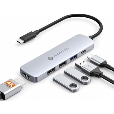 NOVOO 5-in-1 USB-C-Hub, Adapter USB C auf HDMI 4K, Aufladen 100 W PD, USB-C auf USB x 3, USB C Adapter Multiport, kompatibel mit MacBook Air MacBook Pro Chromebook NOVOO 5-in-1 USB-C-Hub, Adapter USB C auf HDMI 4K, Aufladen 100 W PD, USB-C auf USB x 3, USB C Adapter Multiport, kompatibel mit MacBook Air MacBook Pro Chromebook