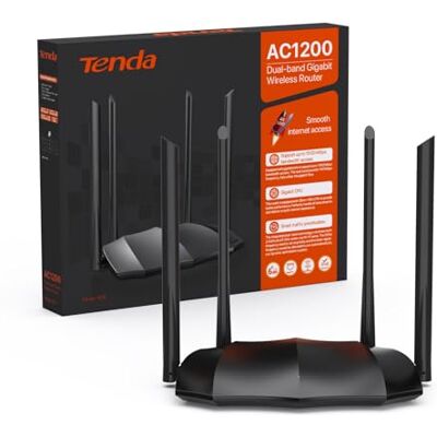Tenda AC8 Dualband WLAN Router (867Mbit/s 5GHz+300Mbit/s 2,4GHz) 4x6dBi Antennen, 3-Gigabit-LAN/WAN-Port, Repeater&Access Point Modus, MU-MIMO, APP, IPv6, WPS, unterstützt Keine DSL-Funktion, Schwarz Tenda AC8 Dualband WLAN Router (867Mbit/s 5GHz+300Mbit/s 2,4GHz) 4x6dBi Antennen, 3-Gigabit-LAN/WAN-Port, Repeater&Access Point Modus, MU-MIMO, APP, IPv6, WPS, unterstützt Keine DSL-Funktion, Schwarz