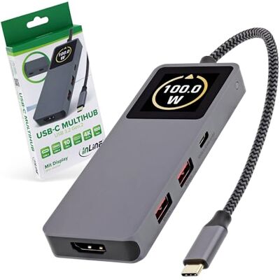 InLine USB 3.2 Gen.2 Hub mit 3X USB-C, 2X USB-A, HDMI 4K, PD 100 W, Display, schnelle Datenübertragung, kompatibel mit Windows macOS Linux, 35392D InLine USB 3.2 Gen.2 Hub mit 3X USB-C, 2X USB-A, HDMI 4K, PD 100 W, Display, schnelle Datenübertragung, kompatibel mit Windows macOS Linux, 35392D