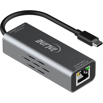 InLine USB-C auf RJ45 Adapter mit PoE Unterstützung, 100 Mb/s, Überspannungsschutz, Aluminiumgehäuse, Plug & Play, Power Delivery bis 10W, 33380J InLine USB-C auf RJ45 Adapter mit PoE Unterstützung, 100 Mb/s, Überspannungsschutz, Aluminiumgehäuse, Plug & Play, Power Delivery bis 10W, 33380J