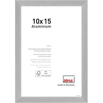 DEHA Design Aluminium Bilderrahmen Tribeca, 10 x 15 cm, Silber Aluminium Fotorahmen im Hoch- & Querformat zum Auftstellen Silber gebürstet bruchsicheres Kunstglas DEHA Design Aluminium Bilderrahmen Tribeca, 10 x 15 cm, Silber Aluminium Fotorahmen im Hoch- & Querformat zum Auftstellen Silber gebürstet bruchsicheres Kunstglas