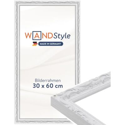 WANDStyle weißer Bilderrahmen 30x60 Holz, Bilderrahmen Weiß Vintage Hochwertiger Holzbilderrahmen Antik, Posterrahmen zum Aufhängen, Rahmen 60x30 cm, Fotorahmen H530 Made in Germany WANDStyle weißer Bilderrahmen 30x60 Holz, Bilderrahmen Weiß Vintage Hochwertiger Holzbilderrahmen Antik, Posterrahmen zum Aufhängen, Rahmen 60x30 cm, Fotorahmen H530 Made in Germany