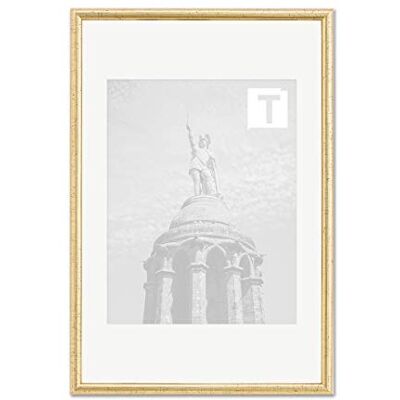 TEUTO BILDERRAHMEN Echtholz-Bilderrahmen Pia Gold 15 x 20 cm Museumsglas 2mm rund schmal elegant massiv TEUTO BILDERRAHMEN Echtholz-Bilderrahmen Pia Gold 15 x 20 cm Museumsglas 2mm rund schmal elegant massiv