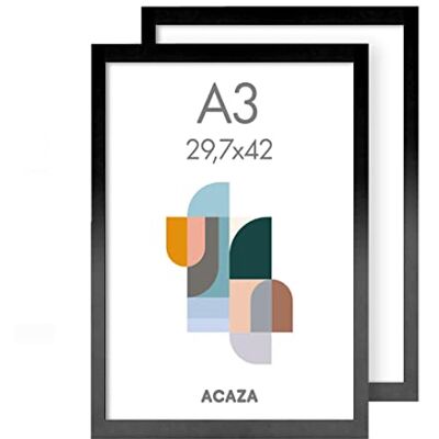 ACAZA A3 Bilderrahmen 29,7x42 cm 2-er Set Schwarz, MDF Holz mit bruchsicherem Acrylglas, für Photos, Poster und Puzzles, Wandmontage, Hoch- und Querformat ACAZA A3 Bilderrahmen 29,7x42 cm 2-er Set Schwarz, MDF Holz mit bruchsicherem Acrylglas, für Photos, Poster und Puzzles, Wandmontage, Hoch- und Querformat