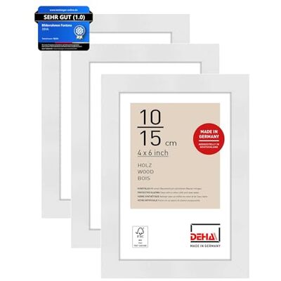 DEHA Design Holz Bilderrahmen Fontana, 10 x 15 cm 2er Set, Weiß Holz Fotorahmen im Hoch- & Querformat zum Auftstellen Weiß matt bruchsicheres Kunstglas DEHA Design Holz Bilderrahmen Fontana, 10 x 15 cm 2er Set, Weiß Holz Fotorahmen im Hoch- & Querformat zum Auftstellen Weiß matt bruchsicheres Kunstglas