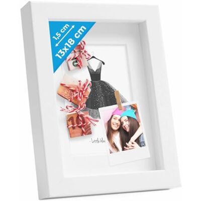 PHOTOLINI 3D Bilderrahmen zum Befüllen 13x18 Weiß, 1,5 cm tiefer Objektrahmen mit Glas, tiefer Bilderrahmen 13x18 Holz MDF mit Passepartout, dicker 3D Rahmen befüllbar für Gegenstände Geschenk PHOTOLINI 3D Bilderrahmen zum Befüllen 13x18 Weiß, 1,5 cm tiefer Objektrahmen mit Glas, tiefer Bilderrahmen 13x18 Holz MDF mit Passepartout, dicker 3D Rahmen befüllbar für Gegenstände Geschenk