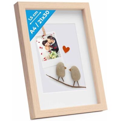 PHOTOLINI 3D Bilderrahmen zum Befüllen 21x30 A4 Natur, 1,5 cm tiefer Objektrahmen mit Glas, tiefer Bilderrahmen A4 21x30 Holz MDF mit Passepartout, Dicker 3D Rahmen befüllbar für Gegenstände Geschenk PHOTOLINI 3D Bilderrahmen zum Befüllen 21x30 A4 Natur, 1,5 cm tiefer Objektrahmen mit Glas, tiefer Bilderrahmen A4 21x30 Holz MDF mit Passepartout, Dicker 3D Rahmen befüllbar für Gegenstände Geschenk