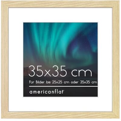 Americanflat 35x35 cm Bilderrahmen aus MDF-Holz mit 25x25 cm Passepartout quadratischer Fotorahmen mit Plexi-Scheibe und integrierter Aufhängung für Wandmontage Eiche/Natur Americanflat 35x35 cm Bilderrahmen aus MDF-Holz mit 25x25 cm Passepartout quadratischer Fotorahmen mit Plexi-Scheibe und integrierter Aufhängung für Wandmontage Eiche/Natur