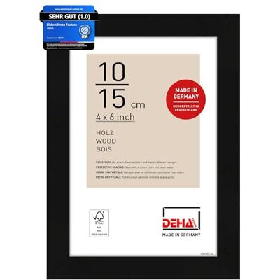 DEHA Design Holz Bilderrahmen Fontana, 10 x 15 cm, Schwarz Holz Fotorahmen im Hoch- & Querformat zum Auftstellen Schwarz matt bruchsicheres Kunstglas DEHA Design Holz Bilderrahmen Fontana, 10 x 15 cm, Schwarz Holz Fotorahmen im Hoch- & Querformat zum Auftstellen Schwarz matt bruchsicheres Kunstglas