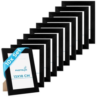 PHOTOLINI Bilderrahmen 13x18 Schwarz Holz MDF, 10er Set breite Bilderrahmen 18x13, Fotorahmen 13 x 18 cm mit Acrylglas, Picture Frame 18x13 zum Aufhängen & Aufstellen, Bilder Rahmen 13x18 für Fotos PHOTOLINI Bilderrahmen 13x18 Schwarz Holz MDF, 10er Set breite Bilderrahmen 18x13, Fotorahmen 13 x 18 cm mit Acrylglas, Picture Frame 18x13 zum Aufhängen & Aufstellen, Bilder Rahmen 13x18 für Fotos