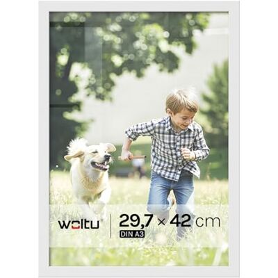WOLTU Bilderrahmen A3, Weiß, MDF-Holz Fotorahmen mit Passepartout Posterrahmen für Poster, Fotos, Puzzle, aufhängbar und aufstellbar, Collage-Wanddeko mit bruchsicherer PS-Platte ohne Glas WOLTU Bilderrahmen A3, Weiß, MDF-Holz Fotorahmen mit Passepartout Posterrahmen für Poster, Fotos, Puzzle, aufhängbar und aufstellbar, Collage-Wanddeko mit bruchsicherer PS-Platte ohne Glas
