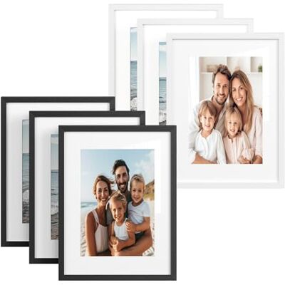 SONGMICS Bilderrahmen 6er Set, 30 x 40 cm, Fotocollage, Kunstrahmen MDF-Rahmen, spurlose Wandhaken, aufhängen, weiß-schwarz SONGMICS Bilderrahmen 6er Set, 30 x 40 cm, Fotocollage, Kunstrahmen MDF-Rahmen, spurlose Wandhaken, aufhängen, weiß-schwarz