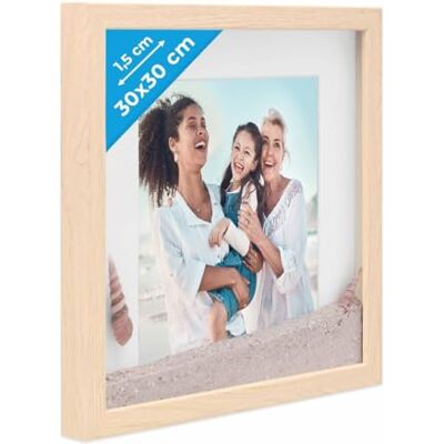 PHOTOLINI 3D Bilderrahmen zum Befüllen 30x30 Natur groß, 1,5 cm tiefer Objektrahmen mit Glas, tiefer Bilderrahmen 30x30 Holz MDF mit Passepartout, Dicker 3D Rahmen befüllbar für Gegenstände Geschenk PHOTOLINI 3D Bilderrahmen zum Befüllen 30x30 Natur groß, 1,5 cm tiefer Objektrahmen mit Glas, tiefer Bilderrahmen 30x30 Holz MDF mit Passepartout, Dicker 3D Rahmen befüllbar für Gegenstände Geschenk
