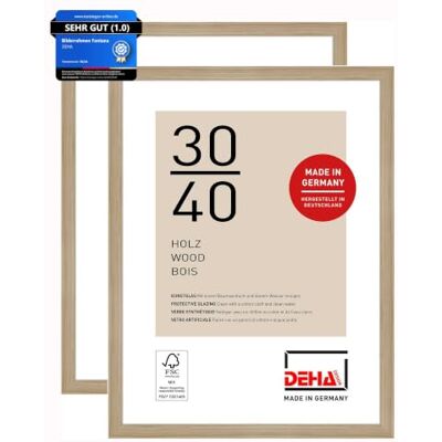 DEHA Design Holz Bilderrahmen Fontana, 30 x 40 cm 2er Set, Hellbraun Holz Fotorahmen im Hoch- & Querformat zum Aufhängen Hellbraun matt bruchsicheres Kunstglas DEHA Design Holz Bilderrahmen Fontana, 30 x 40 cm 2er Set, Hellbraun Holz Fotorahmen im Hoch- & Querformat zum Aufhängen Hellbraun matt bruchsicheres Kunstglas