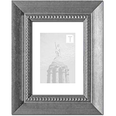 TEUTO BILDERRAHMEN Barock-Bilderrahmen Fynna Silber 50 x 70 cm Museumsglas 2mm Perlen Verzierung Rillen TEUTO BILDERRAHMEN Barock-Bilderrahmen Fynna Silber 50 x 70 cm Museumsglas 2mm Perlen Verzierung Rillen