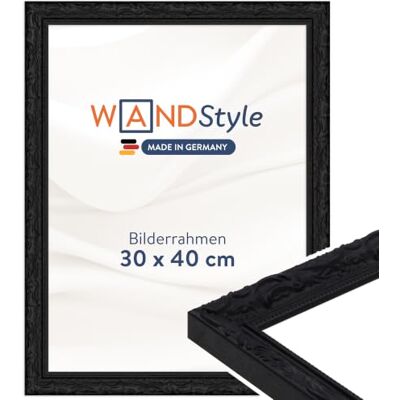 WANDStyle schwarzer Bilderrahmen 30x40 Holz, Bilderrahmen Schwarz Vintage Hochwertiger Holzbilderrahmen Antik, Posterrahmen zum Aufhängen, Rahmen 40x30 cm, Fotorahmen H530 Made in Germany WANDStyle schwarzer Bilderrahmen 30x40 Holz, Bilderrahmen Schwarz Vintage Hochwertiger Holzbilderrahmen Antik, Posterrahmen zum Aufhängen, Rahmen 40x30 cm, Fotorahmen H530 Made in Germany