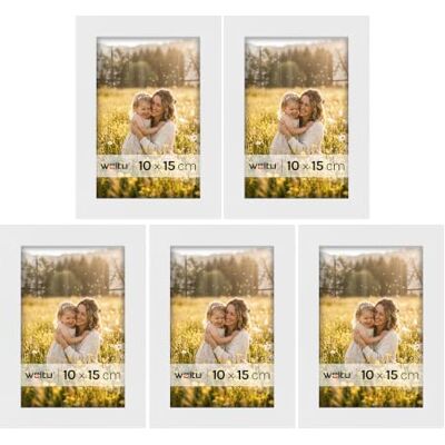 WOLTU Bilderrahmen 10x15, 5er set, MDF-Holz Fotorahmen mit Passepartout Weiß, Posterrahmen für Poster, Fotos, Puzzle, aufhängbar & aufstellbar, Collage-Wanddeko mit bruchsicherer PS-Platte WOLTU Bilderrahmen 10x15, 5er set, MDF-Holz Fotorahmen mit Passepartout Weiß, Posterrahmen für Poster, Fotos, Puzzle, aufhängbar & aufstellbar, Collage-Wanddeko mit bruchsicherer PS-Platte