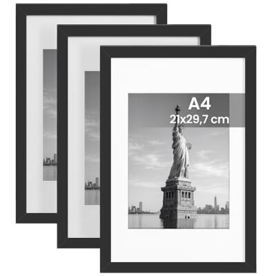 SONGMICS Bilderrahmen, 3er Set, A4, 21 x 29,7 cm, Fotocollage, Kunstrahmen MDF-Rahmen, spurlose Wandhaken, aufhängen, aufstellen, schwarz, KAVI Kollektion RPF056BZ01 SONGMICS Bilderrahmen, 3er Set, A4, 21 x 29,7 cm, Fotocollage, Kunstrahmen MDF-Rahmen, spurlose Wandhaken, aufhängen, aufstellen, schwarz, KAVI Kollektion RPF056BZ01