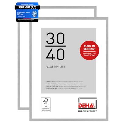 DEHA Design Aluminium Bilderrahmen Tribeca, 30 x 40 cm 2er Set, Silber Aluminium Fotorahmen im Hoch- & Querformat zum Aufhängen Silber gebürstet bruchsicheres Kunstglas DEHA Design Aluminium Bilderrahmen Tribeca, 30 x 40 cm 2er Set, Silber Aluminium Fotorahmen im Hoch- & Querformat zum Aufhängen Silber gebürstet bruchsicheres Kunstglas