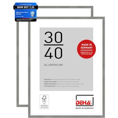 DEHA Design Aluminium Bilderrahmen Tribeca, 30 x 40 cm 2er Set, Grau Aluminium Fotorahmen im Hoch- & Querformat zum Aufhängen Grau gebürstet bruchsicheres Kunstglas DEHA Design Aluminium Bilderrahmen Tribeca, 30 x 40 cm 2er Set, Grau Aluminium Fotorahmen im Hoch- & Querformat zum Aufhängen Grau gebürstet bruchsicheres Kunstglas