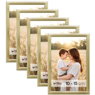 WOLTU Bilderrahmen 10x15, 5er set, Kunststoff Fotorahmen mit Passepartout Gold, Posterrahmen New Lifestyle für Poster, Fotos, bruchsichere PS-Platte, aufhängbar u. aufstellbar, Collage-Wanddeko WOLTU Bilderrahmen 10x15, 5er set, Kunststoff Fotorahmen mit Passepartout Gold, Posterrahmen New Lifestyle für Poster, Fotos, bruchsichere PS-Platte, aufhängbar u. aufstellbar, Collage-Wanddeko