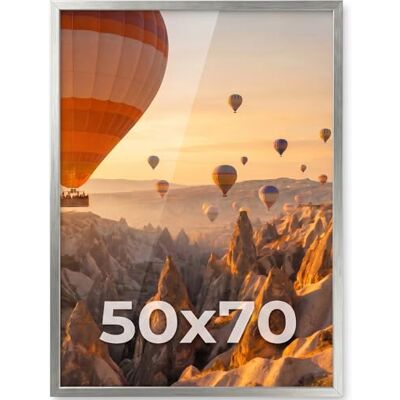 PHOTOLINI Bilderrahmen 50x70 Holz MDF Silber, 50x70 cm Bilderrahmen groß, Rahmen 70x50 Puzzle, bruchsicheres Acrylglas, picture frame zum Aufhängen, Fotorahmen für Puzzle, Fotos & Poster PHOTOLINI Bilderrahmen 50x70 Holz MDF Silber, 50x70 cm Bilderrahmen groß, Rahmen 70x50 Puzzle, bruchsicheres Acrylglas, picture frame zum Aufhängen, Fotorahmen für Puzzle, Fotos & Poster