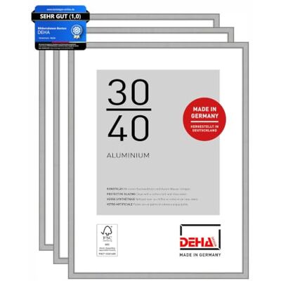 DEHA Design Aluminium Bilderrahmen Boston, 30 x 40 cm 2er Set, Silber Aluminium Fotorahmen im Hoch- & Querformat zum Aufhängen Silber matt bruchsicheres Kunstglas DEHA Design Aluminium Bilderrahmen Boston, 30 x 40 cm 2er Set, Silber Aluminium Fotorahmen im Hoch- & Querformat zum Aufhängen Silber matt bruchsicheres Kunstglas