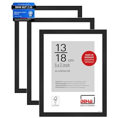 DEHA Design Aluminium Bilderrahmen Boston, 13 x 18 cm 2er Set, Schwarz Aluminium Fotorahmen im Hoch- & Querformat zum Auftstellen Schwarz matt bruchsicheres Kunstglas DEHA Design Aluminium Bilderrahmen Boston, 13 x 18 cm 2er Set, Schwarz Aluminium Fotorahmen im Hoch- & Querformat zum Auftstellen Schwarz matt bruchsicheres Kunstglas