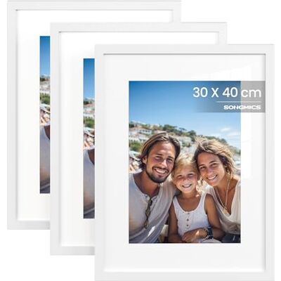 SONGMICS Bilderrahmen, 3er Set, 30 x 40 cm, Fotocollage, Kunstrahmen MDF-Rahmen, spurlose Wandhaken, aufhängen, aufstellen, Weiß, KAVI Kollektion RPF057WZ01 SONGMICS Bilderrahmen, 3er Set, 30 x 40 cm, Fotocollage, Kunstrahmen MDF-Rahmen, spurlose Wandhaken, aufhängen, aufstellen, Weiß, KAVI Kollektion RPF057WZ01