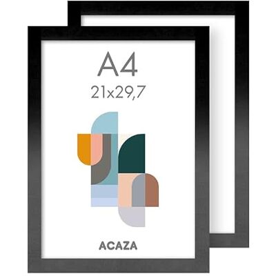 ACAZA A4 Bilderrahmen 21x29,7 cm 2-er Set Schwarz, MDF Holz mit bruchsicherem Acrylglas, für Photos, Poster und Puzzles, Wandmontage, Hoch- und Querformat ACAZA A4 Bilderrahmen 21x29,7 cm 2-er Set Schwarz, MDF Holz mit bruchsicherem Acrylglas, für Photos, Poster und Puzzles, Wandmontage, Hoch- und Querformat