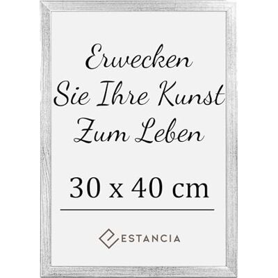 Estancia Silberner Bilderrahmen aus Kiefernholz 30x40 cm mit Bruchsicherem Acrylglas Moderner Holzbilderrahmen 30 x 40 cm Estancia Silberner Bilderrahmen aus Kiefernholz 30x40 cm mit Bruchsicherem Acrylglas Moderner Holzbilderrahmen 30 x 40 cm