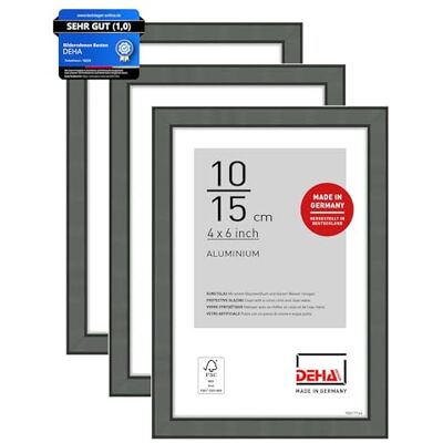DEHA Design Aluminium Bilderrahmen Boston, 10 x 15 cm 2er Set, Grau Aluminium Fotorahmen im Hoch- & Querformat zum Auftstellen Grau glänzend bruchsicheres Kunstglas DEHA Design Aluminium Bilderrahmen Boston, 10 x 15 cm 2er Set, Grau Aluminium Fotorahmen im Hoch- & Querformat zum Auftstellen Grau glänzend bruchsicheres Kunstglas
