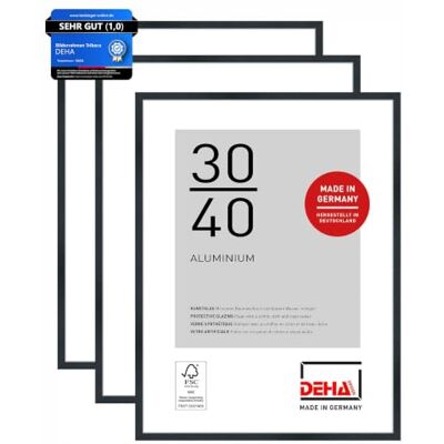 DEHA Design Aluminium Bilderrahmen Tribeca, 30 x 40 cm 2er Set, Schwarz Aluminium Fotorahmen im Hoch- & Querformat zum Aufhängen Schwarz gebürstet bruchsicheres Kunstglas DEHA Design Aluminium Bilderrahmen Tribeca, 30 x 40 cm 2er Set, Schwarz Aluminium Fotorahmen im Hoch- & Querformat zum Aufhängen Schwarz gebürstet bruchsicheres Kunstglas