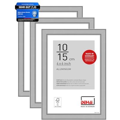 DEHA Design Aluminium Bilderrahmen Boston, 10 x 15 cm 2er Set, Silber Aluminium Fotorahmen im Hoch- & Querformat zum Auftstellen Silber matt bruchsicheres Kunstglas DEHA Design Aluminium Bilderrahmen Boston, 10 x 15 cm 2er Set, Silber Aluminium Fotorahmen im Hoch- & Querformat zum Auftstellen Silber matt bruchsicheres Kunstglas