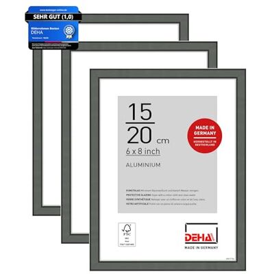 DEHA Design Aluminium Bilderrahmen Boston, 15 x 20 cm 2er Set, Grau Aluminium Fotorahmen im Hoch- & Querformat zum Auftstellen Grau glänzend bruchsicheres Kunstglas DEHA Design Aluminium Bilderrahmen Boston, 15 x 20 cm 2er Set, Grau Aluminium Fotorahmen im Hoch- & Querformat zum Auftstellen Grau glänzend bruchsicheres Kunstglas
