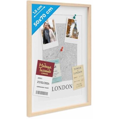 PHOTOLINI 3D Bilderrahmen zum Befüllen 50x70 Natur groß, 1,5 cm tiefer Objektrahmen mit Glas, tiefer Bilderrahmen 50x70 Holz MDF mit Passepartout, Dicker 3D Rahmen befüllbar für Gegenstände Geschenk PHOTOLINI 3D Bilderrahmen zum Befüllen 50x70 Natur groß, 1,5 cm tiefer Objektrahmen mit Glas, tiefer Bilderrahmen 50x70 Holz MDF mit Passepartout, Dicker 3D Rahmen befüllbar für Gegenstände Geschenk