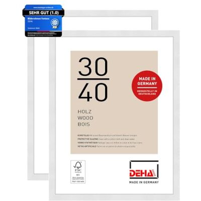 DEHA Design Holz Bilderrahmen Fontana, 30 x 40 cm 2er Set, Weiß Holz Fotorahmen im Hoch- & Querformat zum Aufhängen Weiß matt bruchsicheres Kunstglas DEHA Design Holz Bilderrahmen Fontana, 30 x 40 cm 2er Set, Weiß Holz Fotorahmen im Hoch- & Querformat zum Aufhängen Weiß matt bruchsicheres Kunstglas