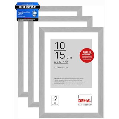 DEHA Design Aluminium Bilderrahmen Tribeca, 10 x 15 cm 2er Set, Silber Aluminium Fotorahmen im Hoch- & Querformat zum Auftstellen Silber gebürstet bruchsicheres Kunstglas DEHA Design Aluminium Bilderrahmen Tribeca, 10 x 15 cm 2er Set, Silber Aluminium Fotorahmen im Hoch- & Querformat zum Auftstellen Silber gebürstet bruchsicheres Kunstglas
