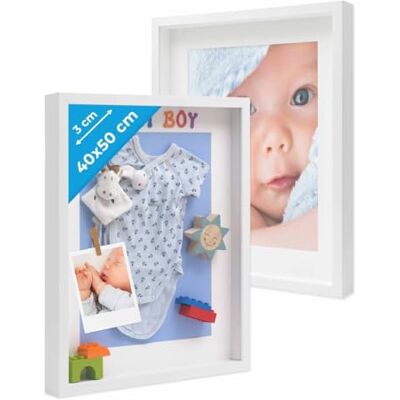 PHOTOLINI 3D Bilderrahmen zum Befüllen 40x50 Weiß groß, 3 cm tiefer Objektrahmen mit Glas, 2X tiefer Bilderrahmen 40x50 Holz MDF mit Passepartout, Dicker 3D Rahmen befüllbar für Gegenstände PHOTOLINI 3D Bilderrahmen zum Befüllen 40x50 Weiß groß, 3 cm tiefer Objektrahmen mit Glas, 2X tiefer Bilderrahmen 40x50 Holz MDF mit Passepartout, Dicker 3D Rahmen befüllbar für Gegenstände