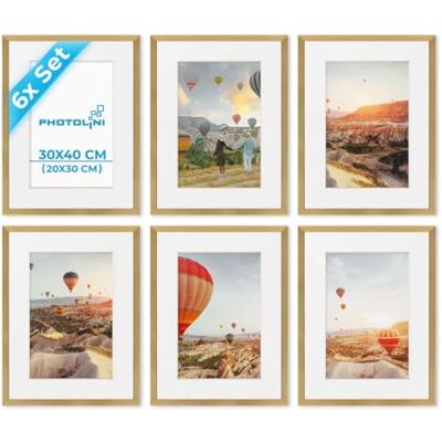 PHOTOLINI Bilderrahmen 30x40 Gold Holz MDF, 6er Set Bilderrahmen 40x30 cm Foto Rahmen mit Passepartout zum Aufhängen, Rahmen 30 x 40 mit Acrylglas, Bilderrahmen Collage, photo frames for wall, Poster PHOTOLINI Bilderrahmen 30x40 Gold Holz MDF, 6er Set Bilderrahmen 40x30 cm Foto Rahmen mit Passepartout zum Aufhängen, Rahmen 30 x 40 mit Acrylglas, Bilderrahmen Collage, photo frames for wall, Poster