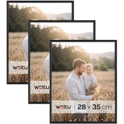 WOLTU Bilderrahmen 28x35, 3er set, Kunststoff Fotorahmen mit Passepartout Schwarz, Posterrahmen New Lifestyle für Poster, Fotos, bruchsichere PS-Platte, aufhängbar u. aufstellbar, Collage-Wanddeko WOLTU Bilderrahmen 28x35, 3er set, Kunststoff Fotorahmen mit Passepartout Schwarz, Posterrahmen New Lifestyle für Poster, Fotos, bruchsichere PS-Platte, aufhängbar u. aufstellbar, Collage-Wanddeko