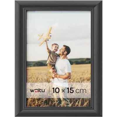 WOLTU Bilderrahmen 10x15, Schwarz, Massivholz Fotorahmen mit Passepartout Front aus PS-Platte, Posterrahmen zum vertikalen oder horizontalen Aufhängen und Aufstellen, Collage Wanddeko WOLTU Bilderrahmen 10x15, Schwarz, Massivholz Fotorahmen mit Passepartout Front aus PS-Platte, Posterrahmen zum vertikalen oder horizontalen Aufhängen und Aufstellen, Collage Wanddeko