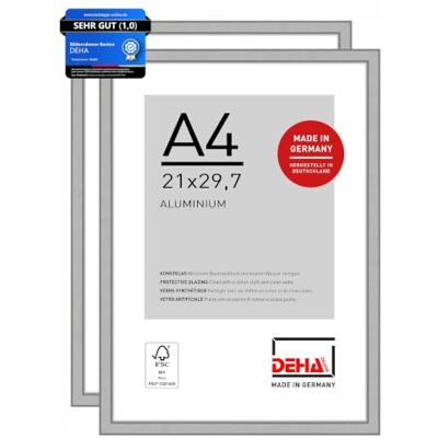 DEHA Design Aluminium Bilderrahmen Boston, 21x29,7 cm (A4) 2er Set, Silber Aluminium Dokumentenrahmen im Hoch- & Querformat zum Aufhängen Silber matt bruchsicheres Kunstglas DEHA Design Aluminium Bilderrahmen Boston, 21x29,7 cm (A4) 2er Set, Silber Aluminium Dokumentenrahmen im Hoch- & Querformat zum Aufhängen Silber matt bruchsicheres Kunstglas