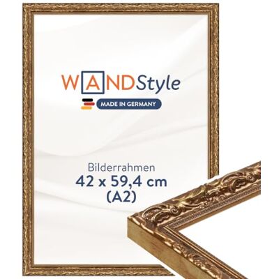 WANDStyle Bilderrahmen A2 Holz, DIN A2 Bilderrahmen Gold Vintage 60x42 cm Hochwertiger Holzbilderrahmen Antik, Posterrahmen zum Aufhängen, Rahmen 42x60 cm, Fotorahmen H530 Made in Germany WANDStyle Bilderrahmen A2 Holz, DIN A2 Bilderrahmen Gold Vintage 60x42 cm Hochwertiger Holzbilderrahmen Antik, Posterrahmen zum Aufhängen, Rahmen 42x60 cm, Fotorahmen H530 Made in Germany