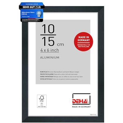 DEHA Design Aluminium Bilderrahmen Tribeca, 10 x 15 cm, Schwarz Aluminium Fotorahmen im Hoch- & Querformat zum Auftstellen Schwarz gebürstet bruchsicheres Kunstglas DEHA Design Aluminium Bilderrahmen Tribeca, 10 x 15 cm, Schwarz Aluminium Fotorahmen im Hoch- & Querformat zum Auftstellen Schwarz gebürstet bruchsicheres Kunstglas
