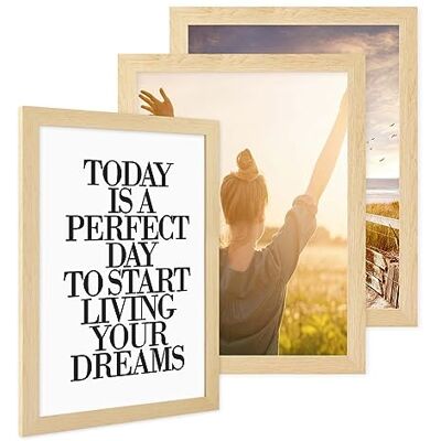 PHOTOLINI Bilderrahmen 30x40 Holz MDF Natur 3er Set, breite Rahmen 30x40 Holz MDF mit Acrylglas, picture frame 30 x 40 zum Aufhängen, Bilderrahmen 40x30 cm plus Zubehör Fotorahmen Wanddekoration PHOTOLINI Bilderrahmen 30x40 Holz MDF Natur 3er Set, breite Rahmen 30x40 Holz MDF mit Acrylglas, picture frame 30 x 40 zum Aufhängen, Bilderrahmen 40x30 cm plus Zubehör Fotorahmen Wanddekoration