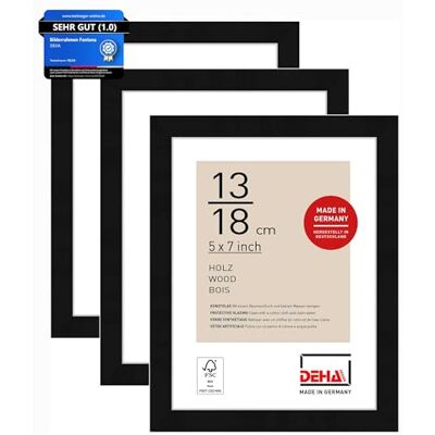 DEHA Design Holz Bilderrahmen Fontana, 13 x 18 cm 2er Set, Schwarz Holz Fotorahmen im Hoch- & Querformat zum Auftstellen Schwarz matt bruchsicheres Kunstglas DEHA Design Holz Bilderrahmen Fontana, 13 x 18 cm 2er Set, Schwarz Holz Fotorahmen im Hoch- & Querformat zum Auftstellen Schwarz matt bruchsicheres Kunstglas