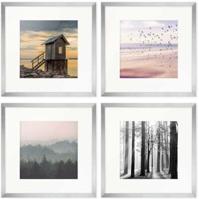 PHOTOLINI Bilderrahmen 30x30 Silber MDF-Holz, 4er Set Poster-Rahmen mit Passepartout, bruchsicheres Acrylglas, zum Aufhängen, extra Zubehör für Fotos & Poster PHOTOLINI Bilderrahmen 30x30 Silber MDF-Holz, 4er Set Poster-Rahmen mit Passepartout, bruchsicheres Acrylglas, zum Aufhängen, extra Zubehör für Fotos & Poster