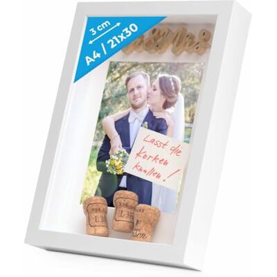 PHOTOLINI 3D Bilderrahmen zum Befüllen 21x30 A4 Weiß, 3 cm tiefer Objektrahmen mit Glas, tiefer Bilderrahmen A4 21x30 Holz MDF mit Passepartout, Dicker 3D Rahmen befüllbar für Gegenstände Geschenk PHOTOLINI 3D Bilderrahmen zum Befüllen 21x30 A4 Weiß, 3 cm tiefer Objektrahmen mit Glas, tiefer Bilderrahmen A4 21x30 Holz MDF mit Passepartout, Dicker 3D Rahmen befüllbar für Gegenstände Geschenk